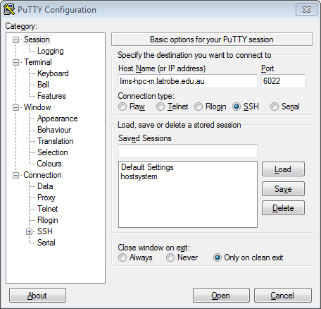 Putty Connection Dialog